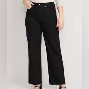 Black high rise wide leg jeans with raw hem
